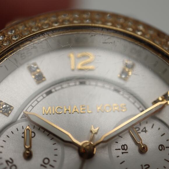 Michael Kors Womens White Gold Tone Chronograph Watch 39mm with New Battery - Picture 12 of 16